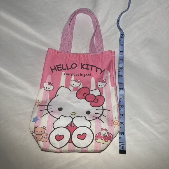 Hello Kitty Skinny Canvas Tote Bag 12 X 8 Every Day Is Good Sanrio Stripes Pink - Picture 3 of 4